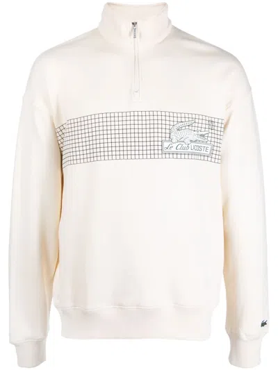 Lacoste Logo-print Cotton Sweatshirt In Neutrals