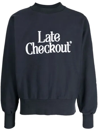Late Checkout Logo-embossed Cotton Sweatshirt In Blue