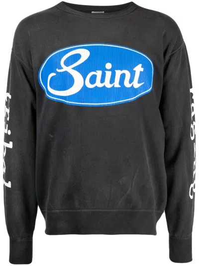 Saint Mxxxxxx Logo-print Distressed Cotton-jersey Sweatshirt In Gray