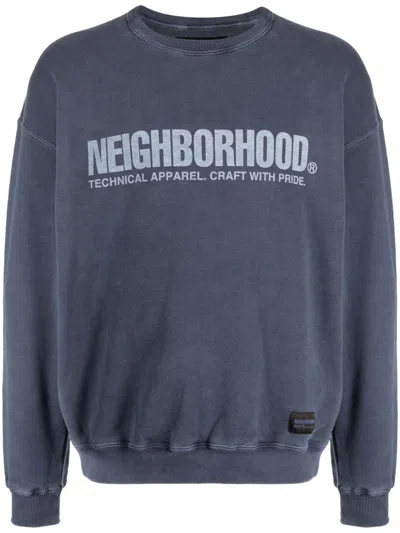 Neighborhood Logo-print Cotton Sweatshirt In Blue