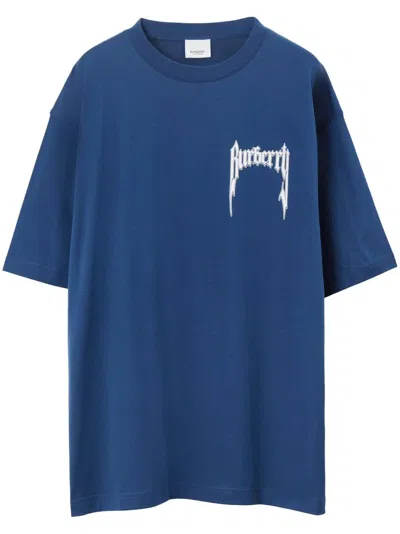 Burberry Logo-print Cotton T-shirt In Blue