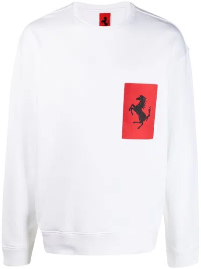 Ferrari Logo-print Crew-neck Sweatshirt In White