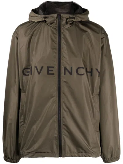 Givenchy Logo-print Hooded Jacket In Brown