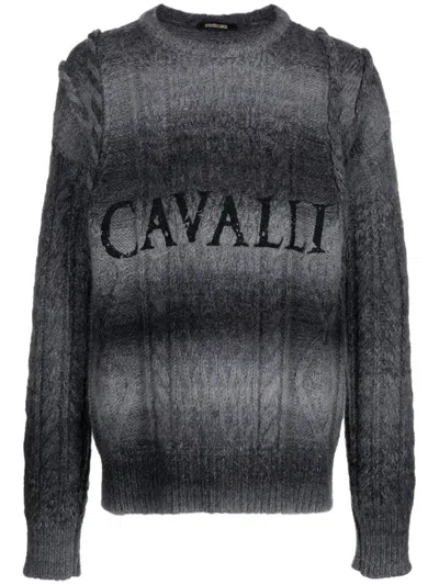 Roberto Cavalli Logo-print Knit Jumper In Grey