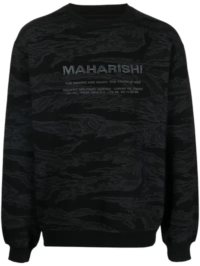 Maharishi Logo-print Marbled Sweatshirt In Black