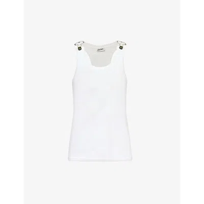 Jean Paul Gaultier Womens White Buckle-embellished Slim-fit Cotton Top
