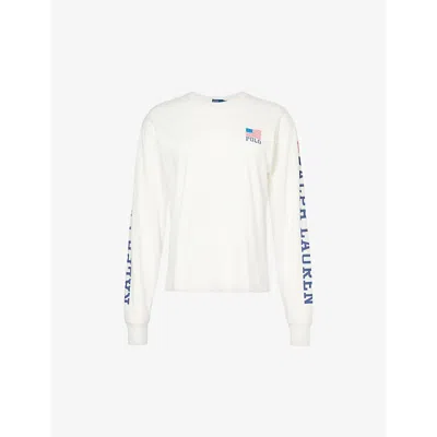 Polo Ralph Lauren Womens Deckwash White Logo Text-print Cotton-jersey T-shirt