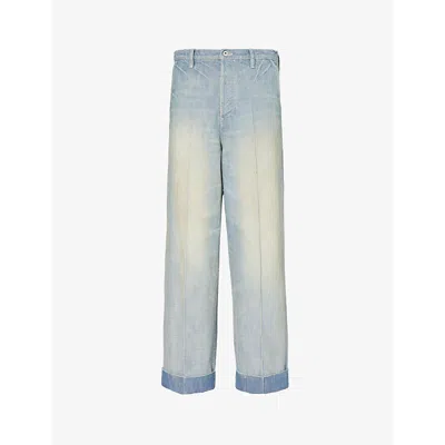 Kenzo Mens Stone Blue Brand-patch Faded-wash Straight-leg Jeans