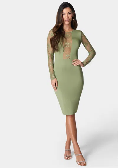 Bebe Lace Inset Midi Dress In Olive