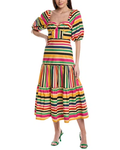 Farm Rio Rainbow Stripes Midi Dress In Multi