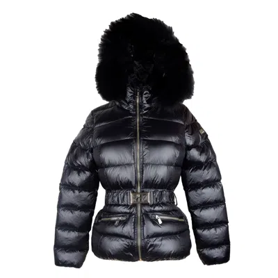Pre-owned Yes Zee Women's Nylon Jacket With Br Logo And Fur Detail In Black