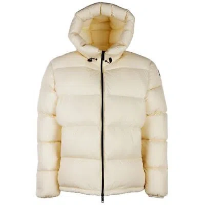 Pre-owned Centogrammi Women's Cream Puffer Jacket With Hood And Zip Closure In White