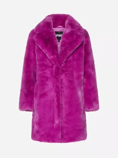 Pre-owned Apparis Women's Eco-fur Jacket With 2 Pockets In Pink