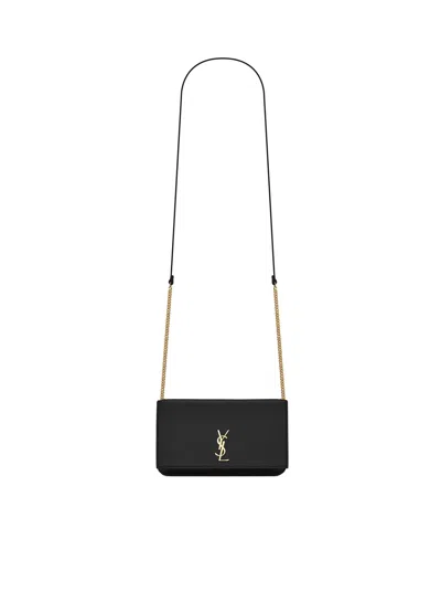 Saint Laurent Cassandre Phone Holder In Smooth Leather In Black