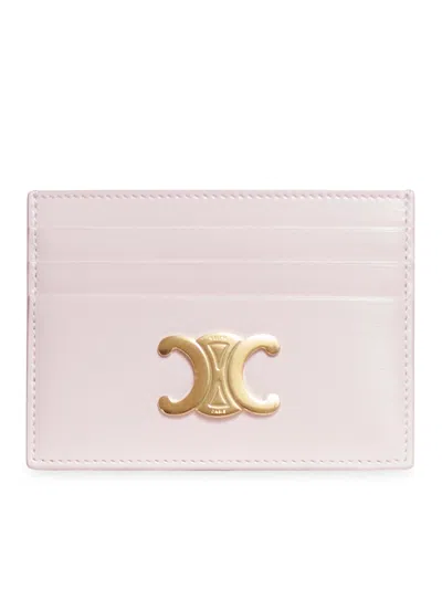 Celine Triomphe Card Holder In Pastel Pink Polished Calf Leather