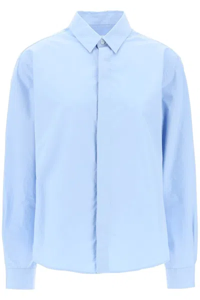 Ami Alexandre Matiussi "cotton Shirt With Embroidered Logo" In Celeste