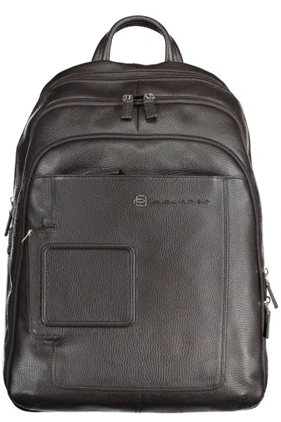Piquadro Brown Leather Backpack In Black