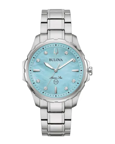 Bulova Women's Marine Star Diamond Accent Stainless Steel Bracelet Watch 36mm In Silver-tone