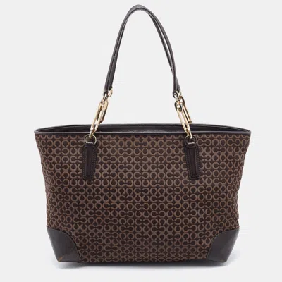 Coach Signature Canvas And Leather Needlepoint Shopper Tote In Brown