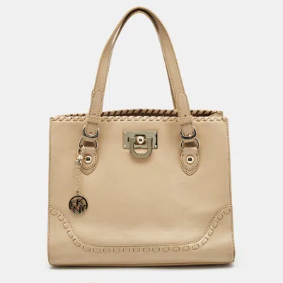 Dkny Beige Leather Beekman French Whipstitch Trim Tote