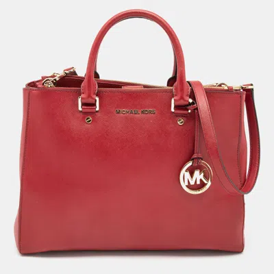 Michael Michael Kors Leather Jet Set Double Zip Tote In Red