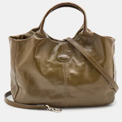 Tod's Olive Patent Leather Tote In Green
