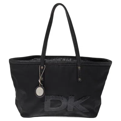 Dkny Nylon And Leather Sequin Logo Tote In Black