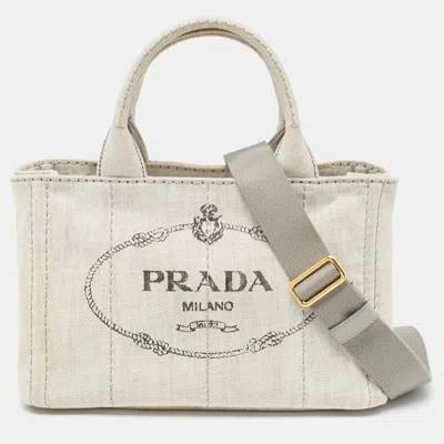 Prada Denim Canapa Tote In Grey