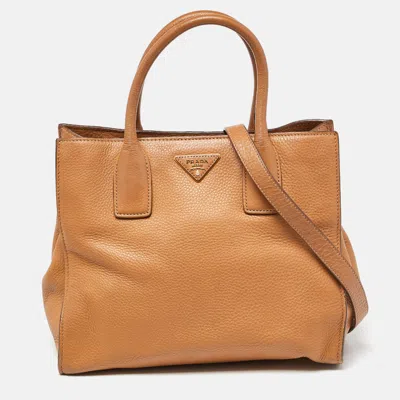 Prada Vitello Daino Leather Tote In Brown