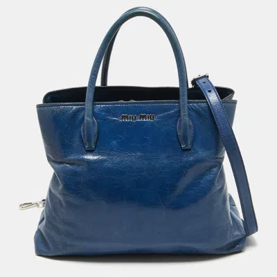 Miu Miu Leather Vitello Tote In Blue