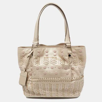 Tod's Metallic Beige Leather Small Studded Flower Tote In Multi