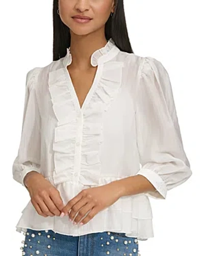 Karl Lagerfeld Women's Ruffled 3/4-sleeve Blouse In Soft White