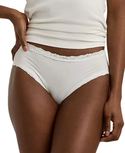 Lauren Ralph Lauren Women's Cotton & Lace Jersey Hipster Brief Underwear 4l0077 In Silky White