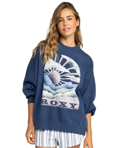 Roxy Lineup Oversize Crewneck Pullover In Naval Academy