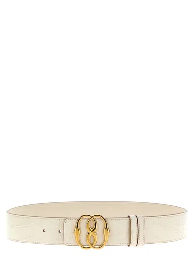 Bally Logo Croc Print Leather Belt In White