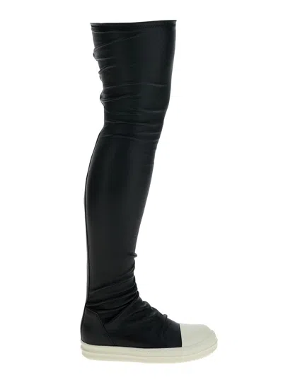 Rick Owens Black Knee-high Trainers With Platform In Leather Woman