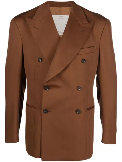 Giuliva Heritage The Stefano Double-breasted Blazer In Tobacco Brown