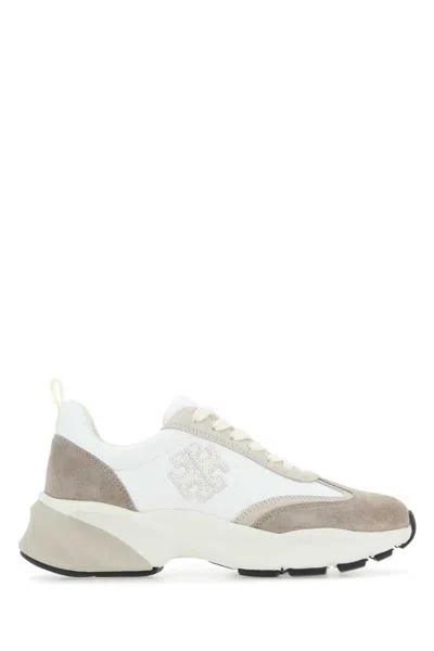 Tory Burch Good Luck Logo Patch Trainers In Beige