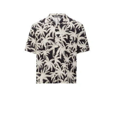 Palm Angels Printed Viscose Shirt In Black