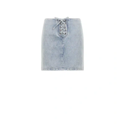 Rotate Birger Christensen Lace-up Denim Skirt In Light Blue