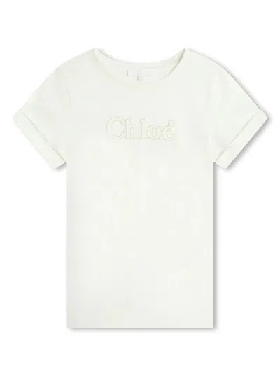 Chloé Kids' T-shirt Con Ricamo In White