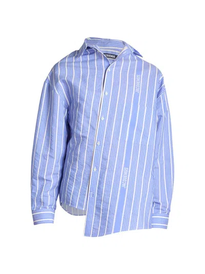 Jacquemus Cuadro Asymmetric Shirt In Blue White Stripe