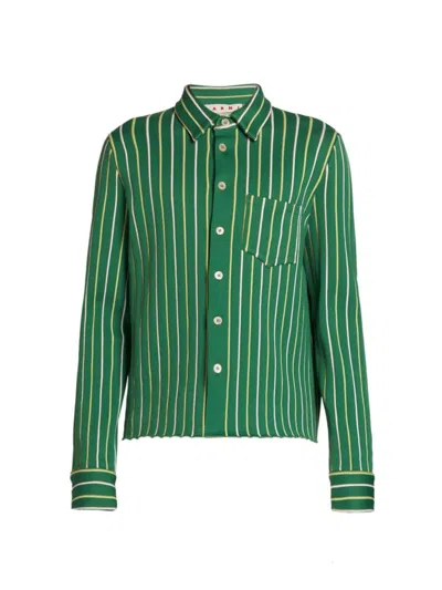 Marni Striped Long-sleeve Shirt In Sea Green
