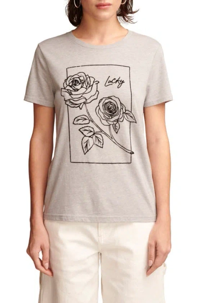 Lucky Brand Rose Graphic T-shirt In Light Heather Grey