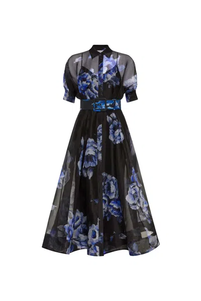 Rebecca Vallance Florentine Button Midi Dress In Blue