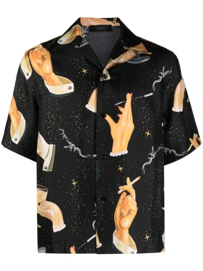 Amiri Black Champagne-print Silk Shirt