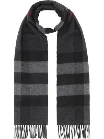 Burberry Cashmere Check Scarf In Grey