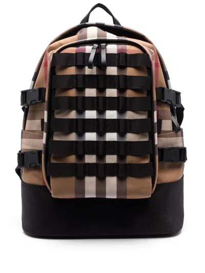 Burberry Check-pattern Backpack In Brown