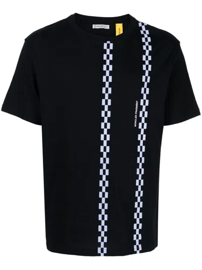Moncler Genius Check-pattern Cotton T-shirt In Black