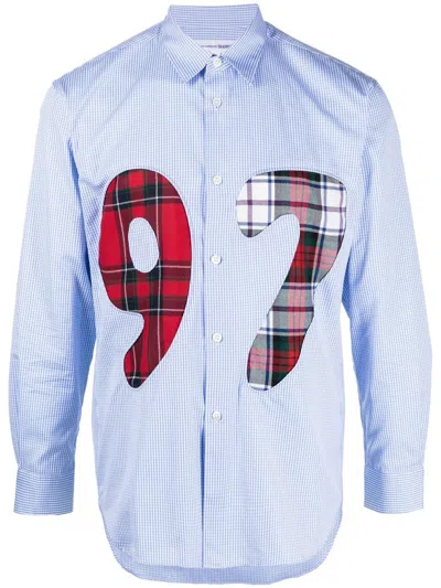 Comme Des Garçons Shirt Check-pattern Numbered Shirt In Blue